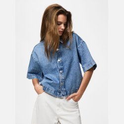 Pieces Sky SS A-Shape Denim Top Medium Blue
