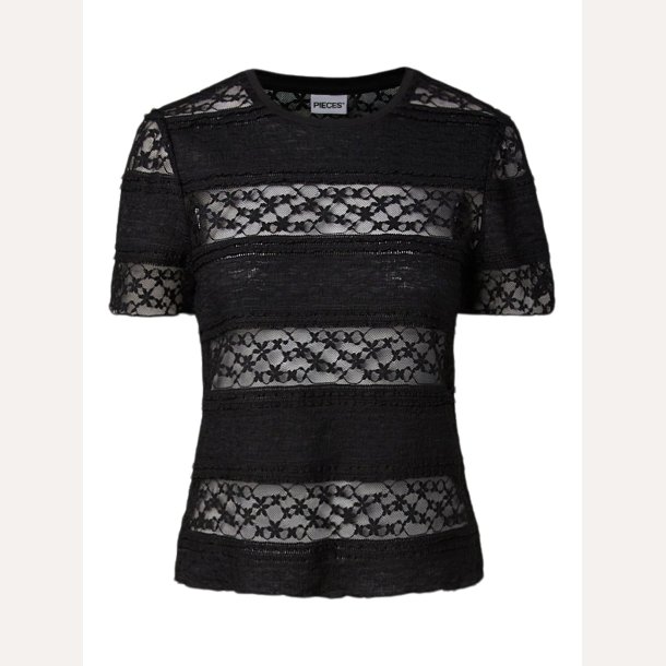 Pieces Miro SS Lace Top Black