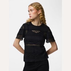Pieces Miro SS Lace Top Black