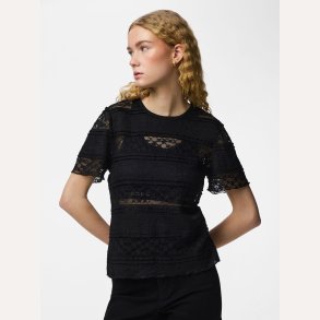 Pieces Miro SS Lace Top Black