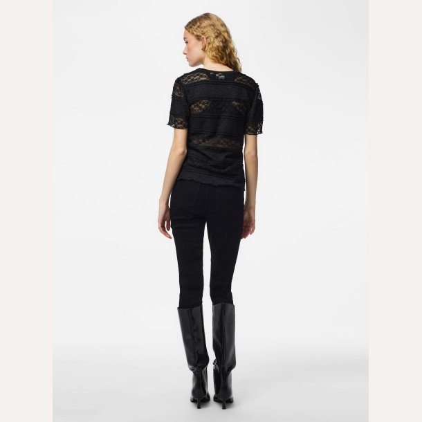 Pieces Miro SS Lace Top Black