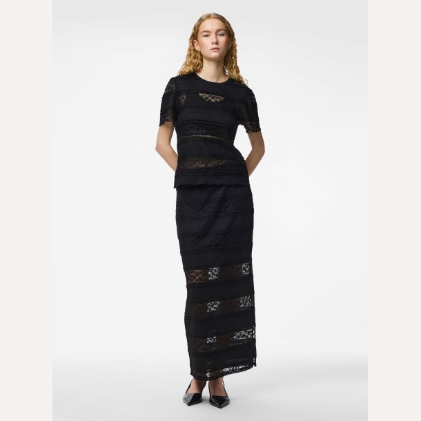 Pieces Miro SS Lace Top Black