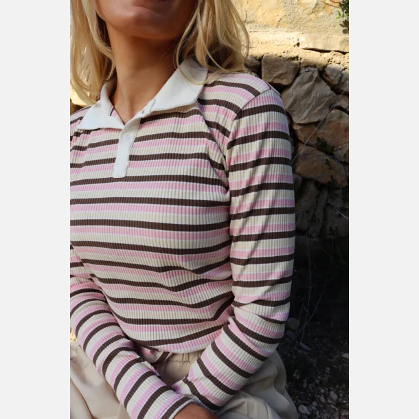 Liberte Essentiel Natalia Polo bluse brun striber