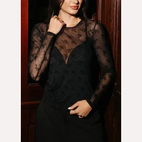 Liberte Essentiel Mesh LS Tshirt Flock Black Flower Dot
