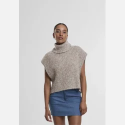 Noisy May Marl Roll Neck Knit Vest Light Grey 