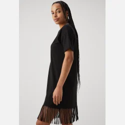 Noisy May Keyla S/S Fringe O-Neck T-shirt Dress Black