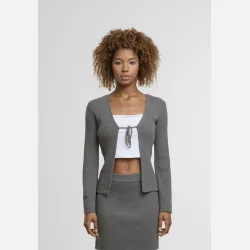 Noisy May Aylin Tie Knit Cardigan Gray