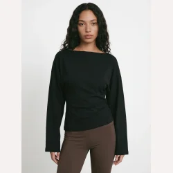 PREORDER HYPEDROP Yuri LS Draped Top Black