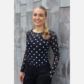 Liberte Essentiel Mesh LS Tshirt White Big Flock Dot