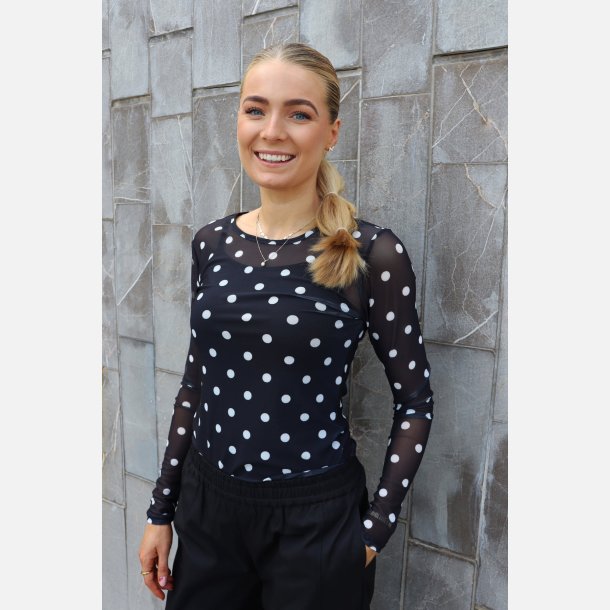 Liberte Essentiel Mesh LS Tshirt White Big Flock Dot