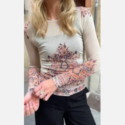 Liberte Essentiel Mesh LS Tshirt Creme Paisley