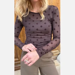 Liberte Essentiel Mesh LS Tshirt Dark Brown Big Flock Dot