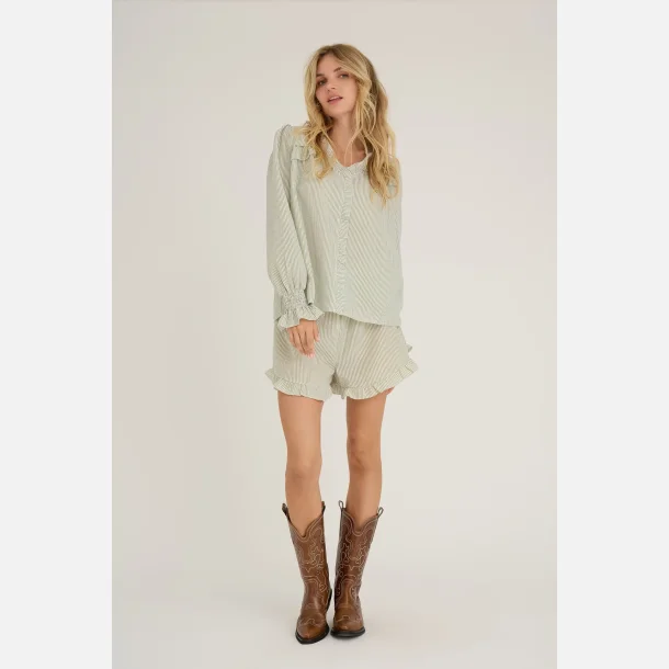 A-VIEW Sonja frill blouse gr�n stribet