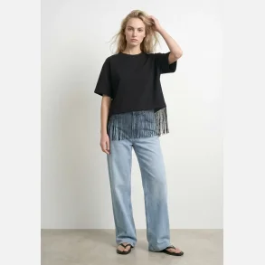 HYPEDROP Leslie SS Boxy Fringe T-Shirt Black 