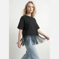 HYPEDROP Leslie SS Boxy Fringe T-Shirt Black 