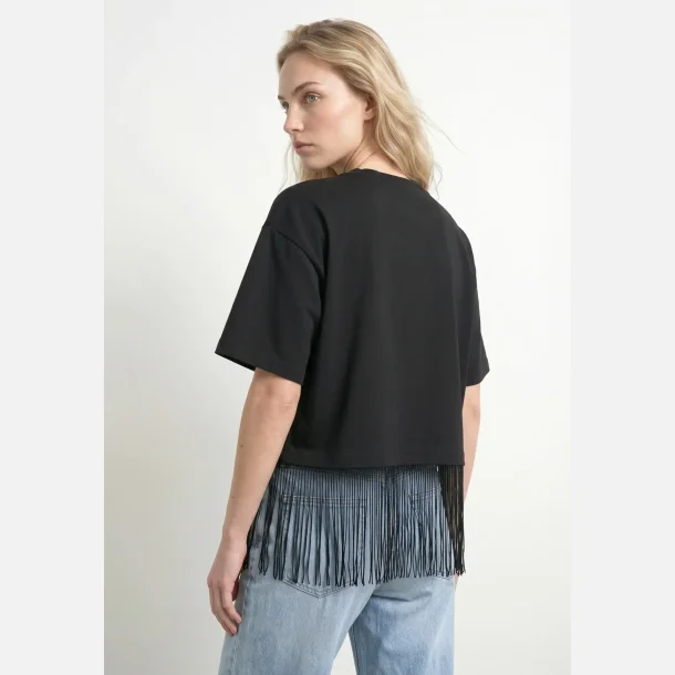 HYPEDROP Leslie SS Boxy Fringe T-Shirt Black 