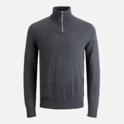 Jack &amp; Jones Emil strik half zip dark grey melange