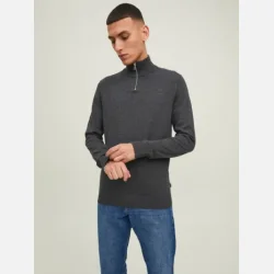 Jack &amp; Jones Emil strik half zip dark grey melange