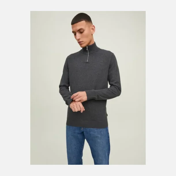 Jack &amp; Jones Emil strik half zip dark grey melange