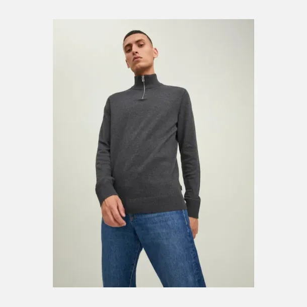 Jack &amp; Jones Emil strik half zip dark grey melange