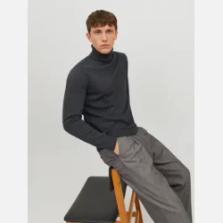 Jack &amp; Jones Emil strik rullekrave dark grey melange