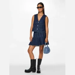 Pieces Fabia  plisse nederdel denim