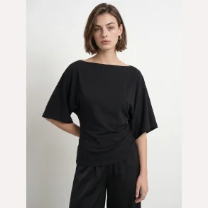 HYPEDROP Yuri SS Draped Top Black
