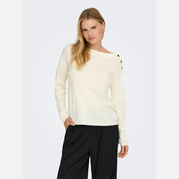 JDY Laura Boat Neck Button Pull Knit Offwhite