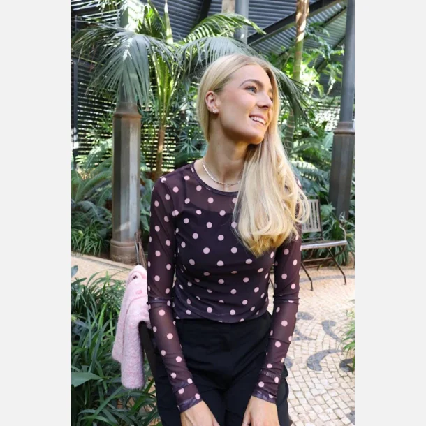 Liberte Essentiel Mesh LS Tshirt plum rose big dot