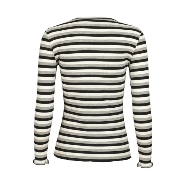 Liberte Essentiel Natalia LS Round Neck Blouse Navy Grey Mel. Stripe