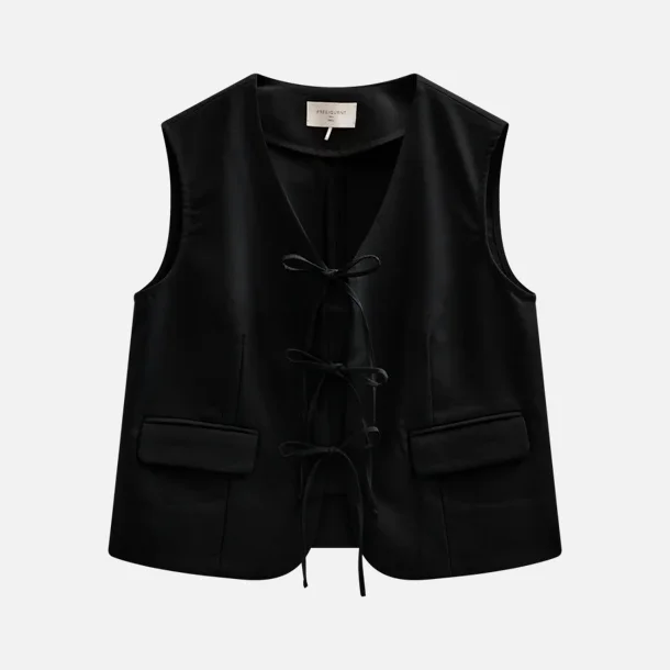 Freequent Maeve Waistcoat Woven Tie Detail Black