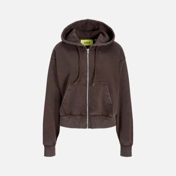 JJXX Pipi regular zip hoodie seal brown washed