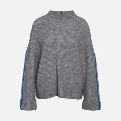 Noisy May Tova L/S High Neck Fold-Up Knit Grey Melange Classic Blue Line 