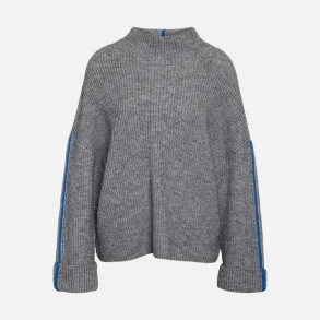 Noisy May Tova L/S High Neck Fold-Up Knit Grey Melange Classic Blue Line 
