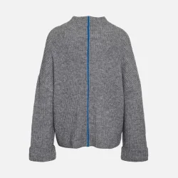 Noisy May Tova L/S High Neck Fold-Up Knit Grey Melange Classic Blue Line 