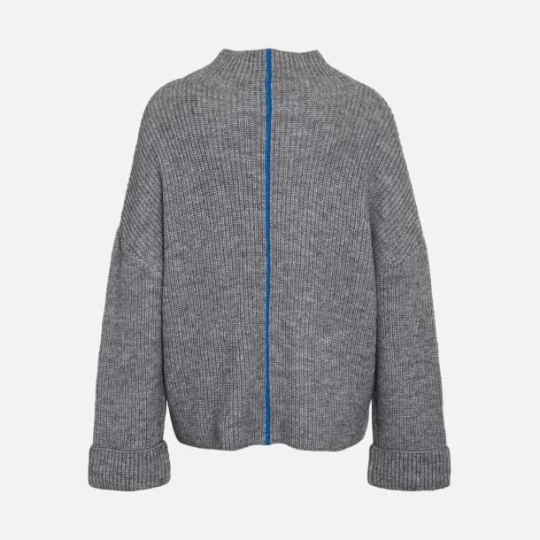 Noisy May Tova L/S High Neck Fold-Up Knit Grey Melange Classic Blue Line 