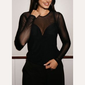 Liberte Essentiel Mesh LS Sparkle Tshirt Black Black Diamond Dot